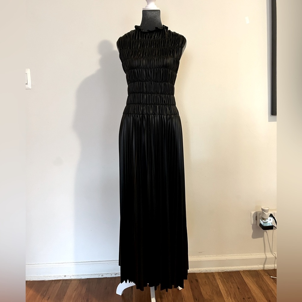 Faux leather pleated midaxi dress by Zara